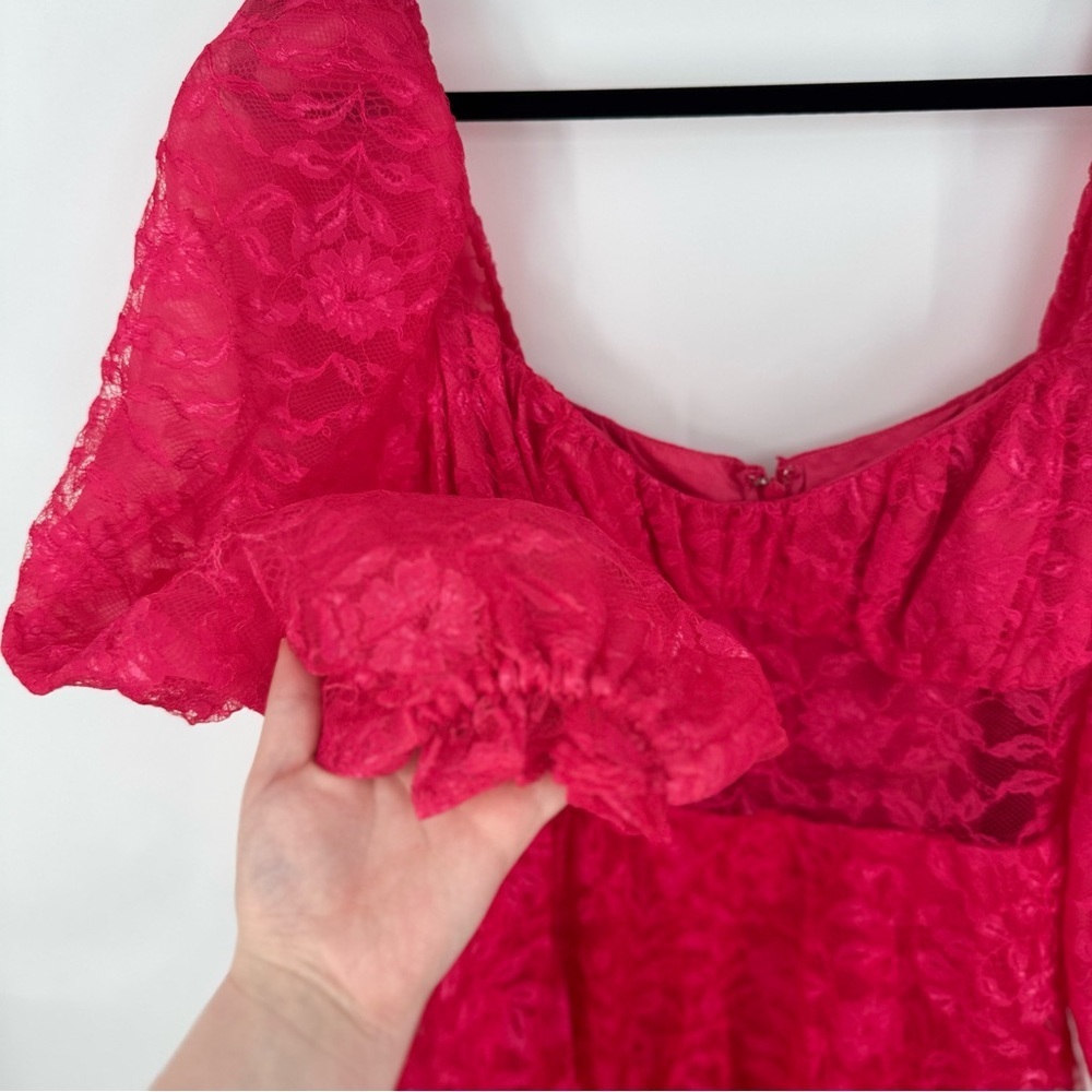 Majorelle Brielle Pink Lace Tiered Puff Sleeve Balloon Sleeve Barbie Mini Dresss - Picture 5 of 9